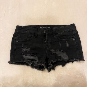 Distressed Black Denim Shorts